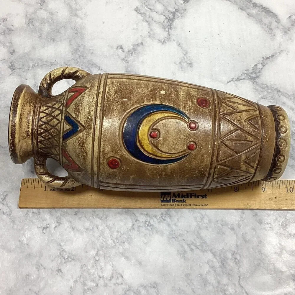 Vintage Pottery Vase Hand Painted Multi-Color 9